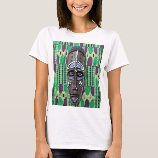 Camiseta Tribal Africana Mask Kente Cloth Padrão (Frente)