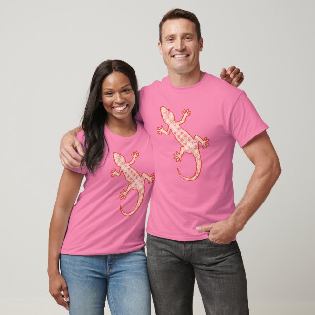 Camiseta Tribal batik Gecko - cor-de-rosa e creme (Unissex)