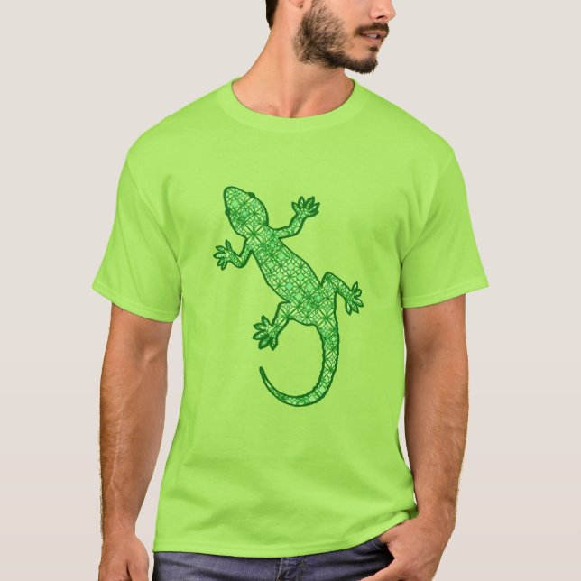 Camiseta Tribal batik Gecko - limão e esmeralda verde (Frente)