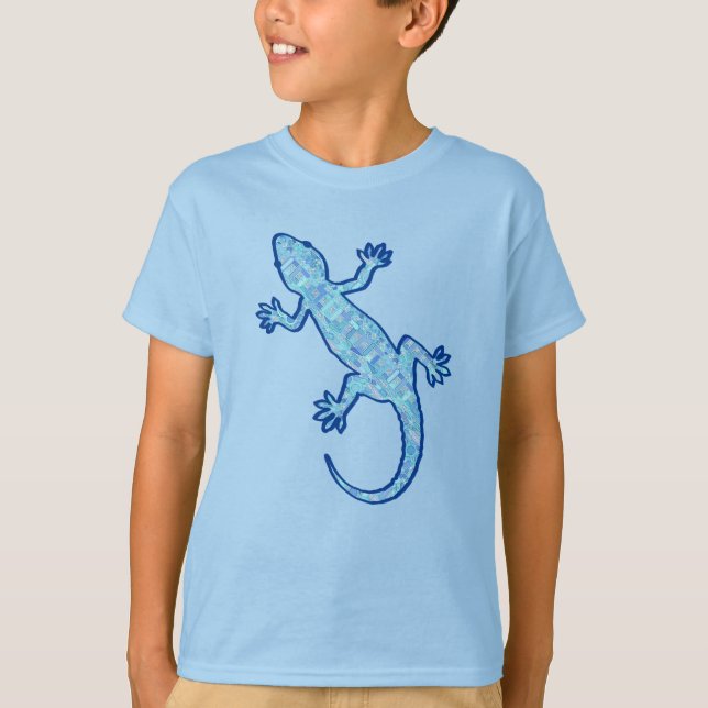 Camiseta Tribal batik Gecko - pasta azul denim (Frente)