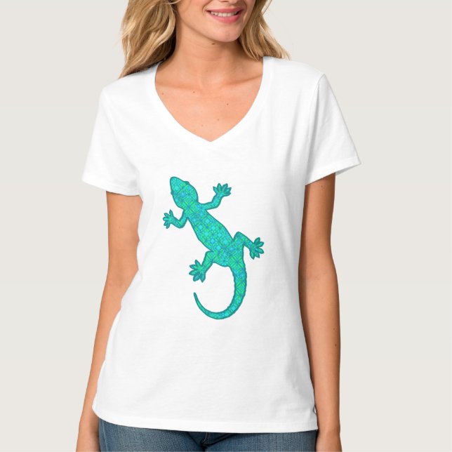 Camiseta Tribal batik Gecko - turquesa / pavão (Frente)
