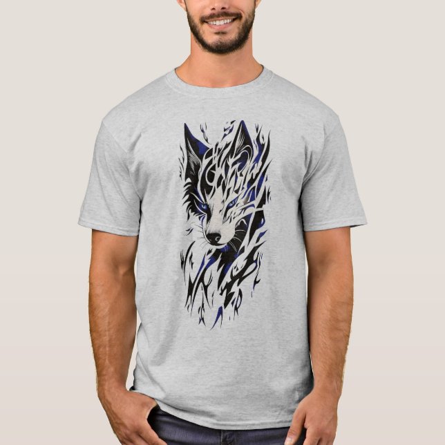 Camiseta Tribal Flame Wolf - Energia Monocromática (Frente)