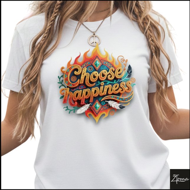Camiseta Tribal Geometric Choose Happiness 3D Art (Criador carregado)