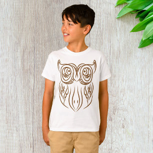Camiseta Tribal Owl Line Art Modern Brown Abstrato