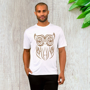 Camiseta Tribal Owl Line Art Modern Brown Abstrato