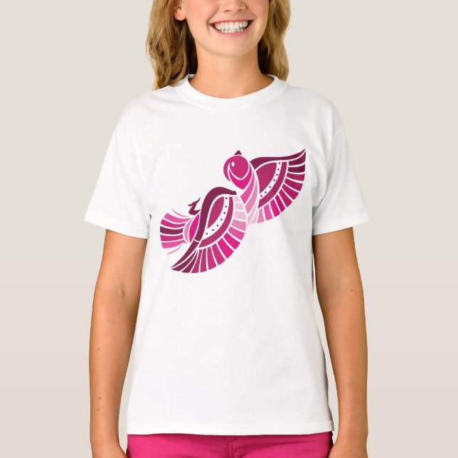 Camiseta Tribal Pink Bird Stylized Magenta Phoenix (Frente)