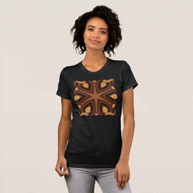 Camiseta Tribal Preta, Dourada e Castanha (Frente Completa)