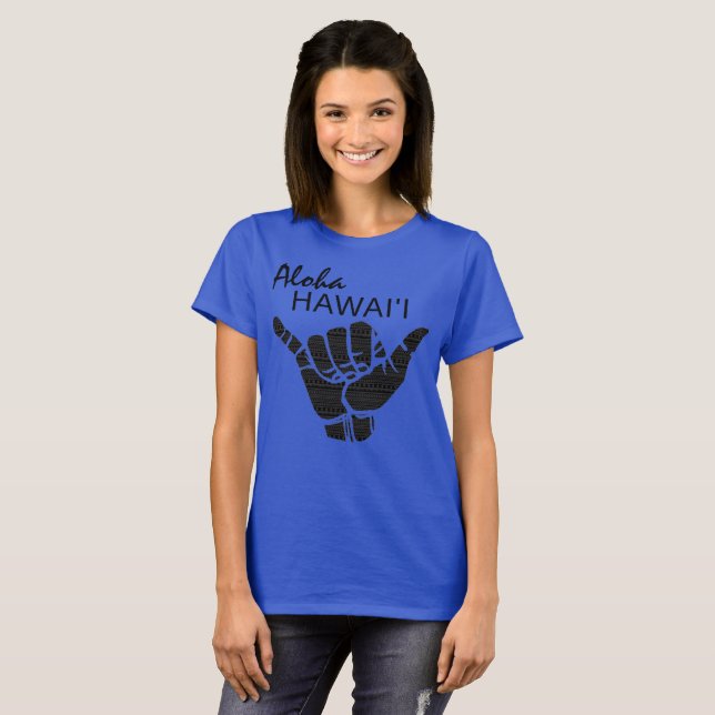 Camiseta TRIBAL SHAKA (HANG LOOSE) - ALOHA HAWAII Blk (Frente Completa)