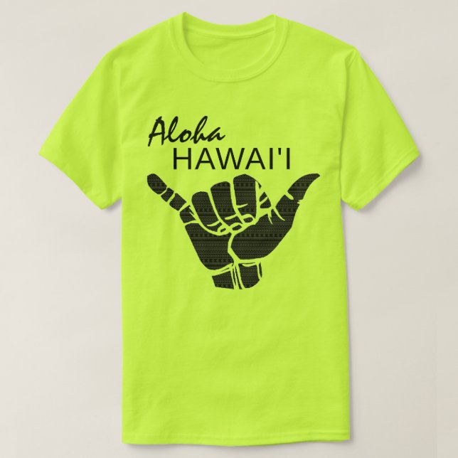 Camiseta TRIBAL SHAKA (HANG LOOSE) - ALOHA HAWAII Blk (Frente do Design)