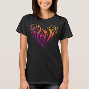 Camiseta Trible Bass Clef Musical Notes Colorful Heart