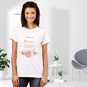 Camiseta Tribo da noiva rosa dourado floral eucalipto verde