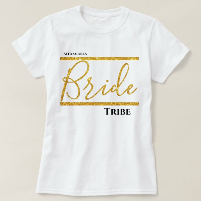 Camiseta Tribo de Noiva Personalizada Dourada Glitter (Frente do Design)