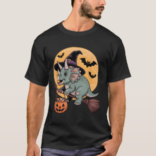 Camiseta Triceratops Bruxo Chapéu Pumpkin Figurino de Hallo