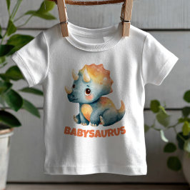 Camiseta Triceratops Dinossauro Bebe Saurinho Aquarela Fofa