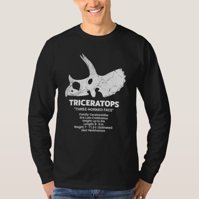 Camiseta Triceratops Fossil Skull Dinosaur Fact Sheet (Frente)