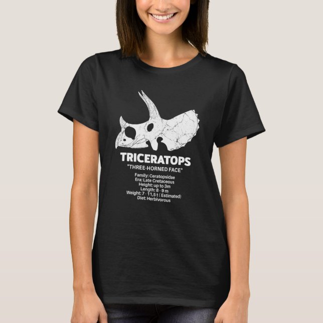 Camiseta Triceratops Fossil Skull Dinosaur Fact Sheet (Frente)