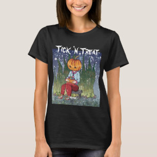 Camiseta Trick n Treat Pumpkin Head Halloween Mulheres