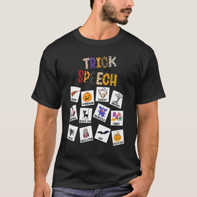 Camiseta Trick Or Speech Halloween AAC SLP Squad Speech Lan (Frente)
