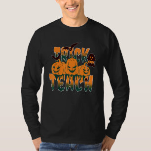 Camiseta Trick Or Teach Fantasia de Halloween para Professo