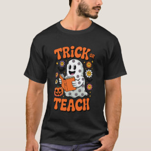Camiseta Trick Or Teach Groovy Fantasma Divertido Professor
