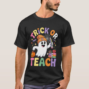 Camiseta Trick or Teach Halloween Engraçado Professor Fanta