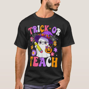 Camiseta Trick Or Teach Professor Fantasma Ensino Divertido