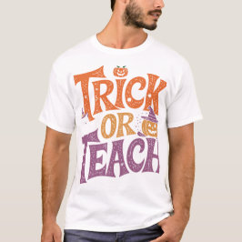 Camiseta Trick Or Teach Professor Groovy Dia das Bruxas Ret