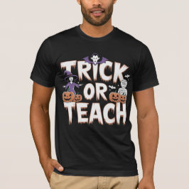 Camiseta Trick Or Teach Professor Groovy Dia das Bruxas Ret