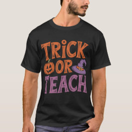 Camiseta Trick Or Teach Professor Groovy Dia das Bruxas Ret