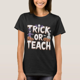 Camiseta Trick Or Teach Professor Groovy Dia das Bruxas Ret