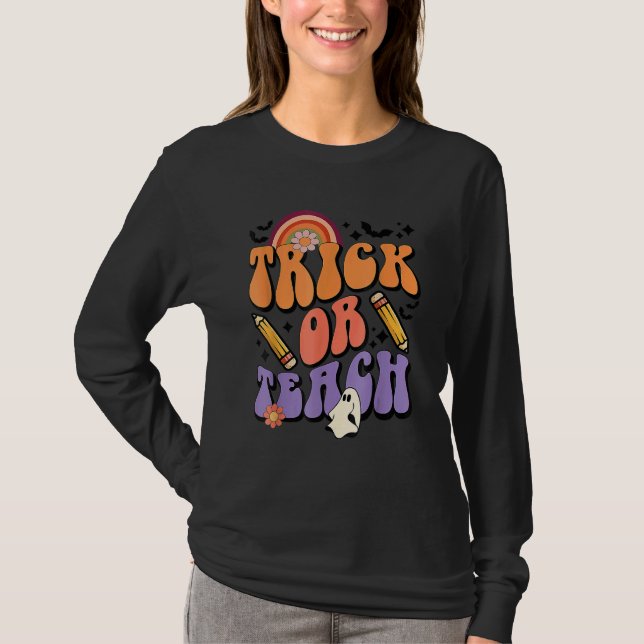 Camiseta Trick Or Teach Retro Fall Halloween Costumes Teach (Frente)