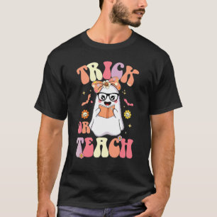 Camiseta Trick Or Teach Retro Groovy Professor Halloween Fl