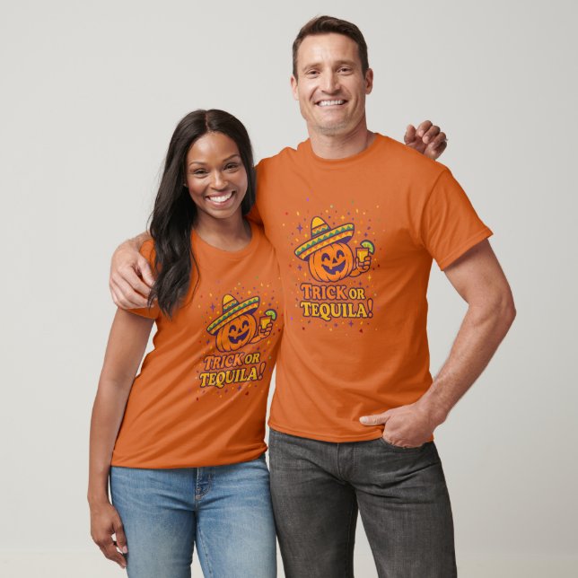 Camiseta Trick or Tequila – Abóbora Divertida de Festa de H (Unissex)