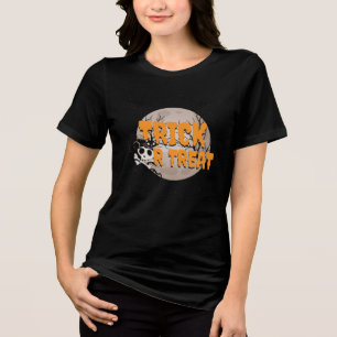 Camiseta Trick or Treat Gato Preto e Caveira Halloween
