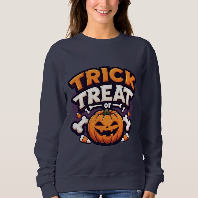 Camiseta Trick or Treat Halloween Pumpkin Jack-O'-Lantern (Frente)
