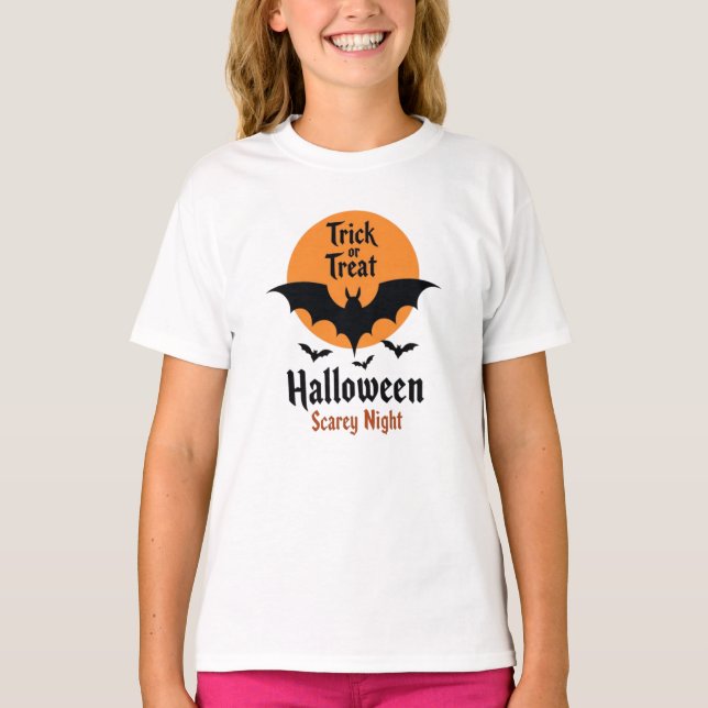Camiseta Trick or Treat Halloween Scary Night Bat (Frente)