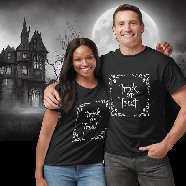 Camiseta Trick or Treat Preto e Branco (Criador carregado)