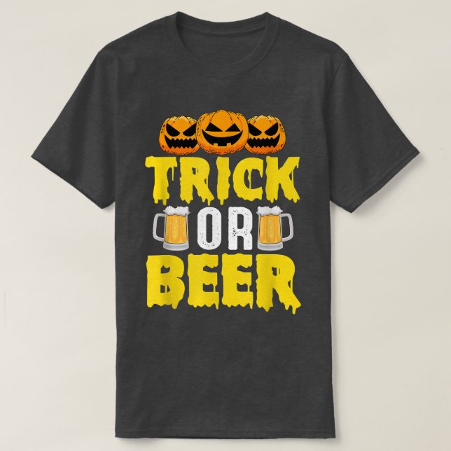 Camiseta Trick Ou Beer Pumpkin Bebendo Cerveja Engraçado Ha (Frente do Design)