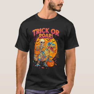 Camiseta Trick ou Rugido Halloween Esqueleto Divertido Anda