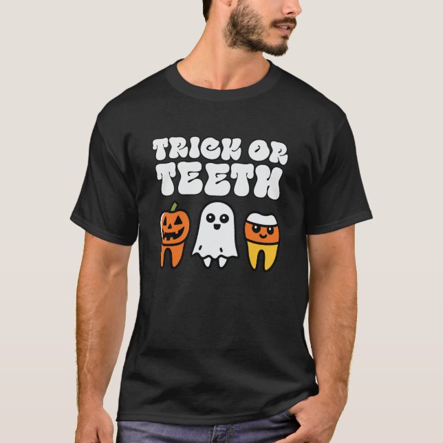 Camiseta Trick Ou Teeth Halloween Dentist Costumes (Frente)