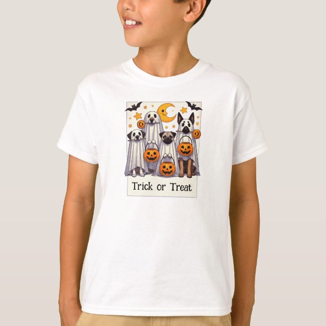 Camiseta Trick ou Tratar Cachorros Cutes em Figurinos Fanta (Frente)