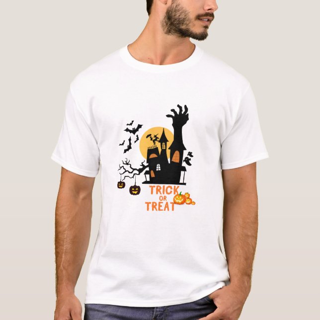 Camiseta Trick ou Tratar Casa Assombrada e Halloween Zombie (Frente)