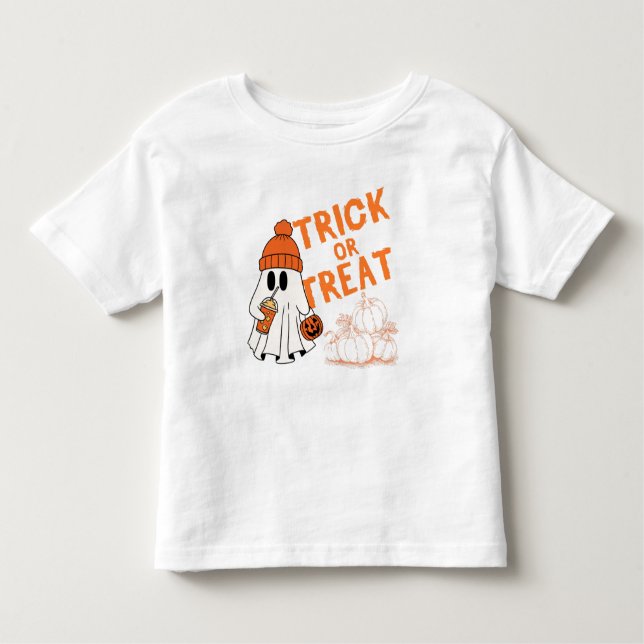 Camiseta Trick ou Tratar design fantasma com latão de abóbo (Frente)