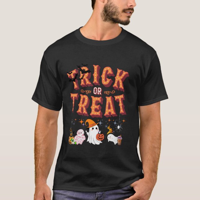 Camiseta Trick ou Tratar Gráfico de Halloween com Ghosts Pu (Frente)