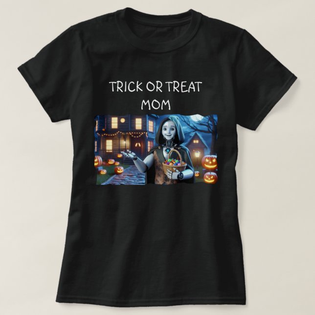 Camiseta Trick ou Tratar o Robô da IA da mãe com Pumpkins & (Frente do Design)