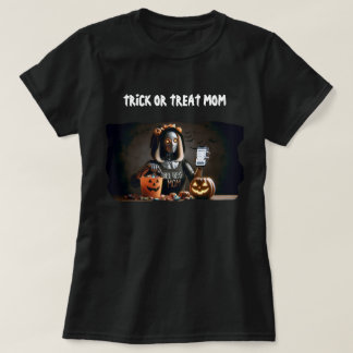 Camiseta Trick ou Tratar o Robô da Mãe AI com Pumpkin e Tra