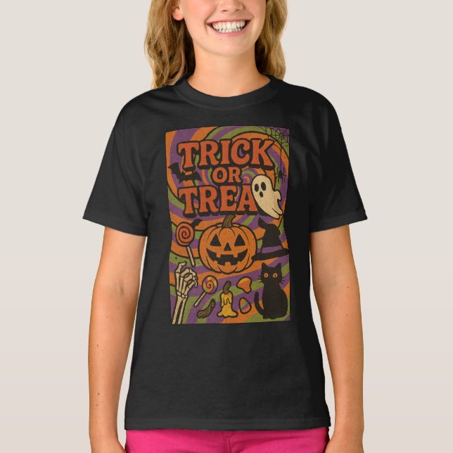 Camiseta Trick ou Tratar Roupas de Halloween do tórax do Ch (Frente)