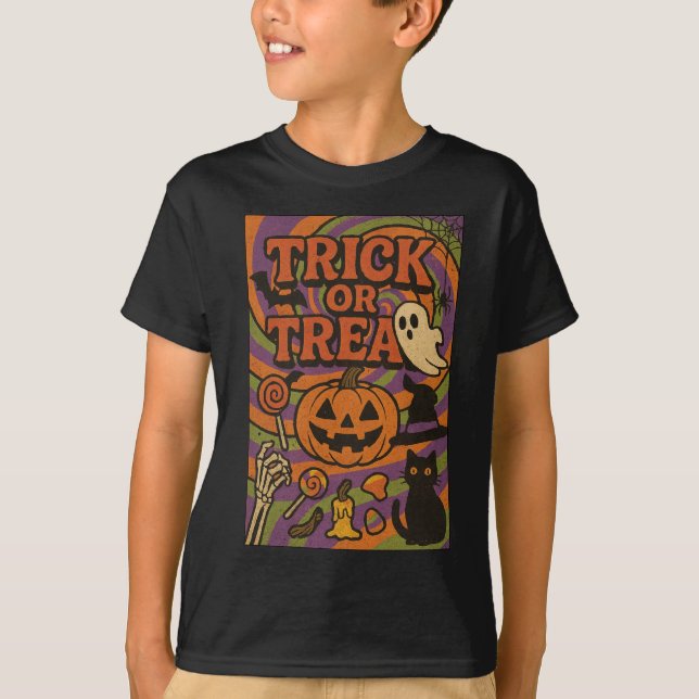 Camiseta Trick ou Tratar Roupas de Halloween do tórax do Ch (Frente)