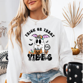 Camiseta Trick ou Tratar Vibes Retrospectivos Fantasmas e D
