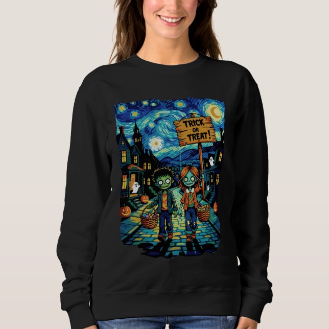 Camiseta Trick ou Tratar Zombies - Van Gogh Starry Hallowee (Frente)
